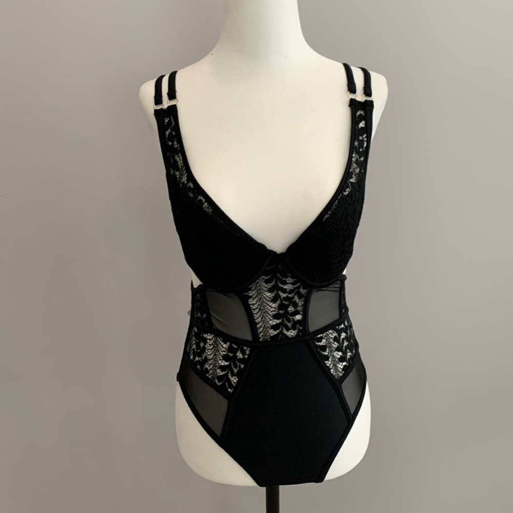 Black Lace Mesh One-Piece Swimsuit
